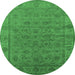 Round Machine Washable Oriental Emerald Green Industrial Area Rugs, wshurb1958emgrn