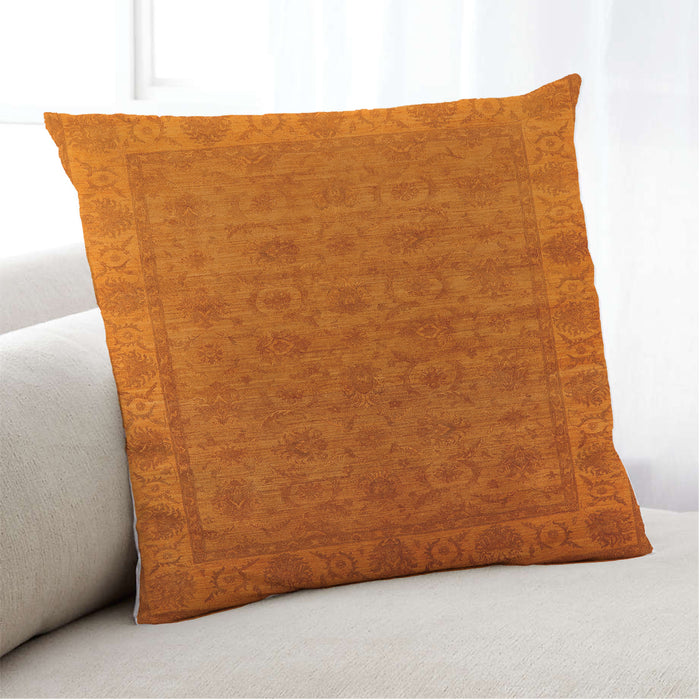 Lifestyle Image of Mid-Century Modern Urban Square Orange Red Orange Throw Pillow, 18 inch by 18 inch, pwurb1958