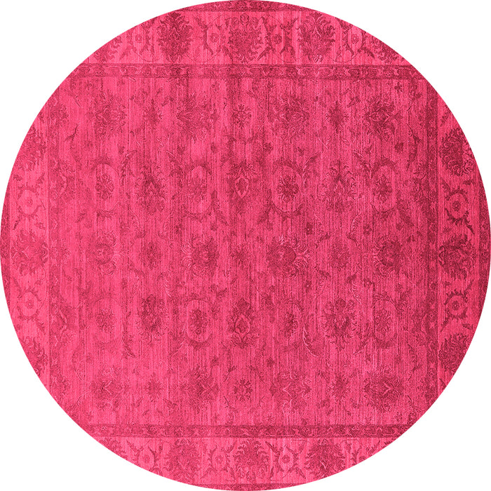 Round Machine Washable Oriental Pink Industrial Rug, wshurb1958pnk