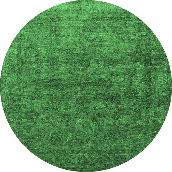 Round Machine Washable Oriental Emerald Green Industrial Area Rugs, wshurb1959emgrn