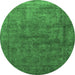 Round Machine Washable Oriental Emerald Green Industrial Area Rugs, wshurb1959emgrn