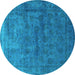 Round Machine Washable Oriental Turquoise Industrial Area Rugs, wshurb1959turq