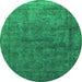 Round Machine Washable Oriental Green Industrial Area Rugs, wshurb1959grn