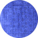 Round Machine Washable Oriental Blue Industrial Rug, wshurb1959blu