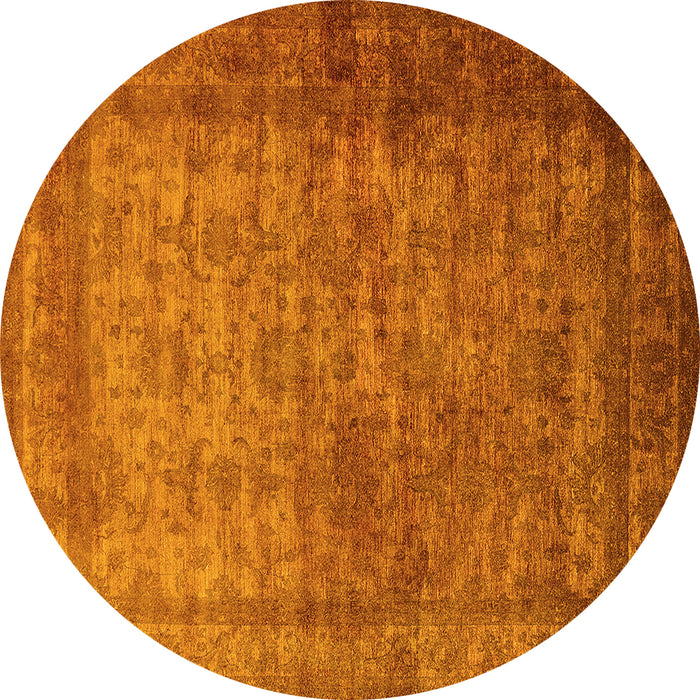 Round Machine Washable Oriental Yellow Industrial Rug, wshurb1960yw