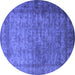 Round Machine Washable Oriental Blue Industrial Rug, wshurb1960blu