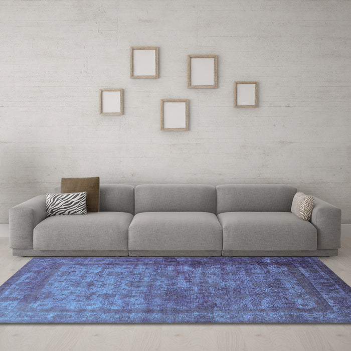 Machine Washable Oriental Light Blue Industrial Rug in a Living Room, wshurb1960lblu