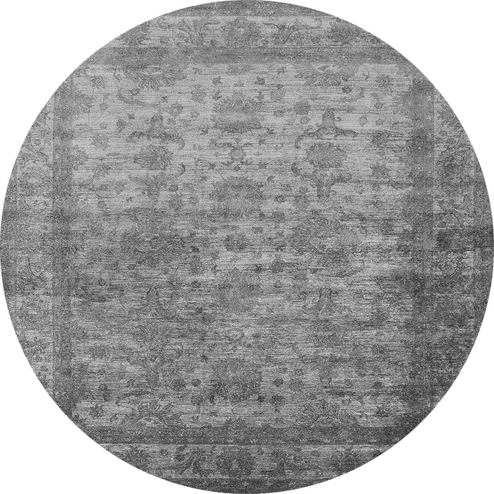Round Machine Washable Oriental Gray Industrial Rug, wshurb1960gry
