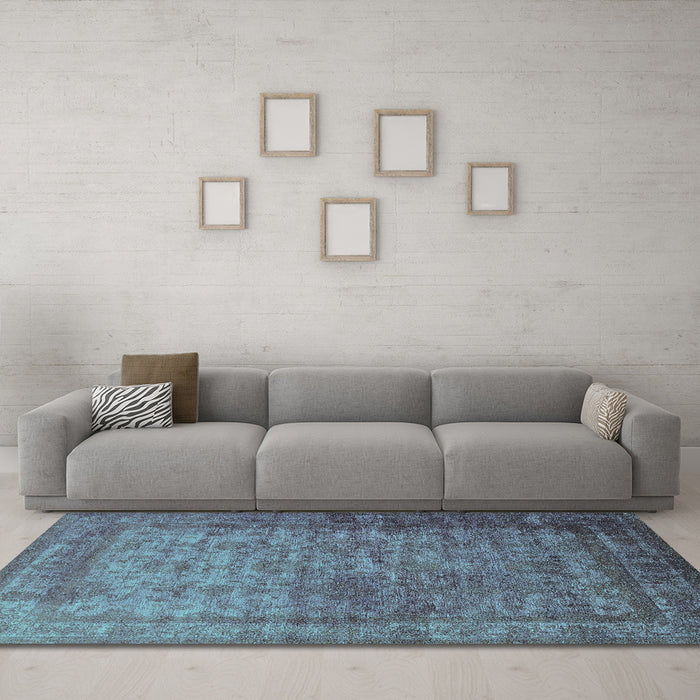 Machine Washable Oriental Turquoise Industrial Area Rugs in a Living Room,, wshurb1960turq