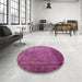 Round Mid-Century Modern Violet Red Pink Oriental Rug in a Office, urb1960