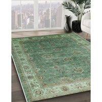 Mid-Century Modern Dark Olive Green Oriental Rug, urb1961