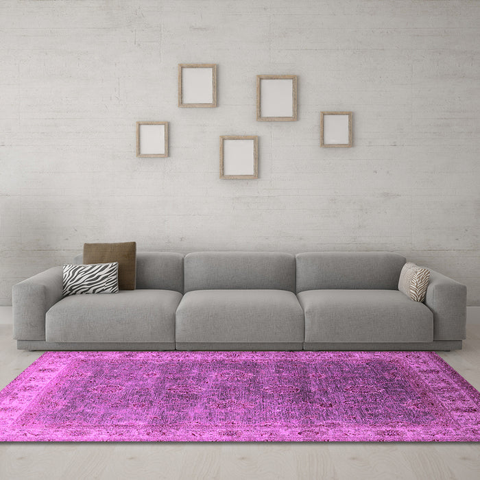 Machine Washable Oriental Pink Industrial Rug in a Living Room, wshurb1961pnk