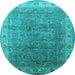 Round Machine Washable Oriental Light Blue Industrial Rug, wshurb1961lblu