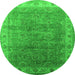 Round Machine Washable Oriental Green Industrial Area Rugs, wshurb1961grn