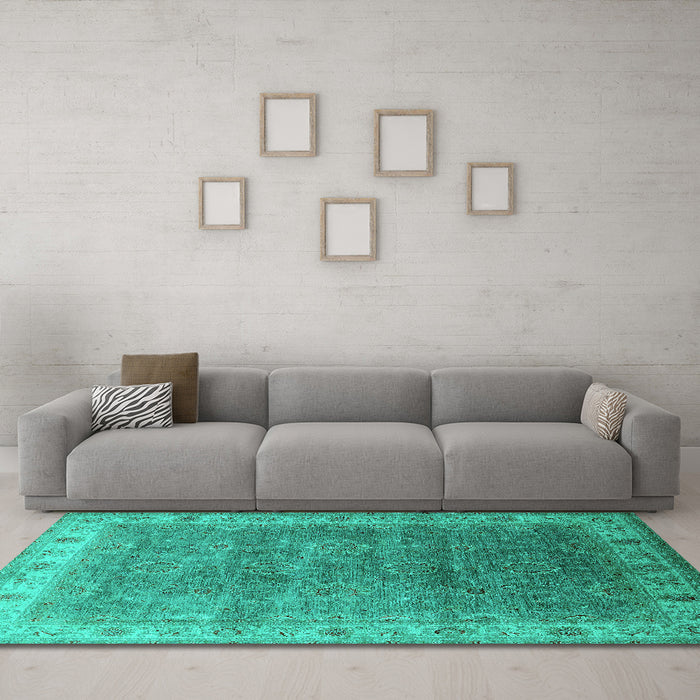 Machine Washable Oriental Turquoise Industrial Area Rugs in a Living Room,, wshurb1961turq