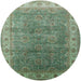 Round Mid-Century Modern Dark Olive Green Oriental Rug, urb1961