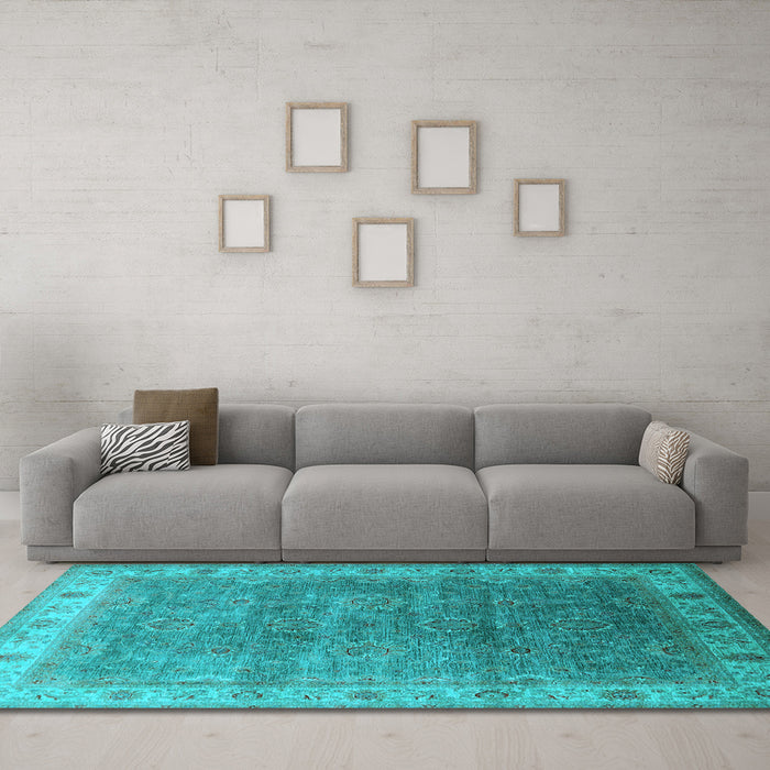 Machine Washable Oriental Light Blue Industrial Rug in a Living Room, wshurb1961lblu