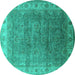 Round Machine Washable Oriental Turquoise Industrial Area Rugs, wshurb1961turq