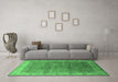 Machine Washable Oriental Emerald Green Industrial Area Rugs in a Living Room,, wshurb1961emgrn