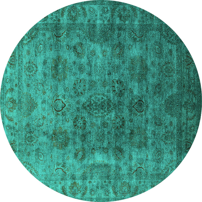 Round Machine Washable Oriental Turquoise Industrial Area Rugs, wshurb1962turq