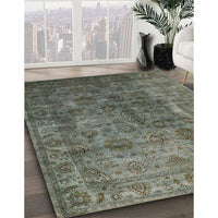 Mid-Century Modern Dark Olive Green Oriental Rug, urb1962