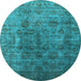 Round Machine Washable Oriental Light Blue Industrial Rug, wshurb1962lblu