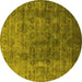 Round Machine Washable Oriental Yellow Industrial Rug, wshurb1962yw
