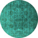 Round Oriental Turquoise Industrial Rug, urb1962turq