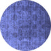 Round Machine Washable Oriental Blue Industrial Rug, wshurb1962blu