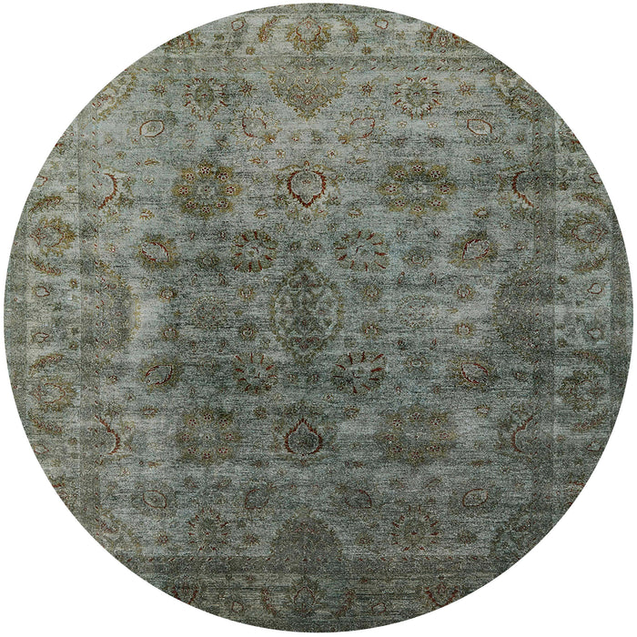 Round Mid-Century Modern Dark Olive Green Oriental Rug, urb1962
