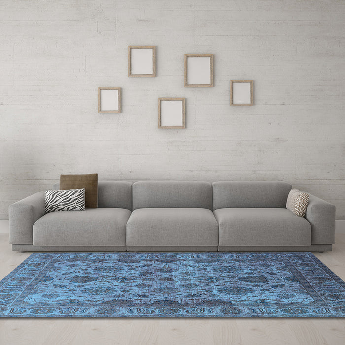 Machine Washable Oriental Light Blue Industrial Rug in a Living Room, wshurb1963lblu