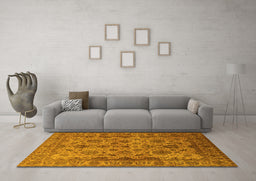 Machine Washable Oriental Yellow Industrial Rug in a Living Room, wshurb1963yw