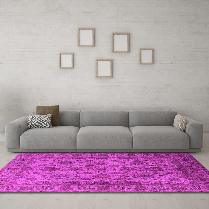 Machine Washable Oriental Pink Industrial Rug in a Living Room, wshurb1963pnk