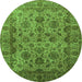 Round Machine Washable Oriental Green Industrial Area Rugs, wshurb1963grn