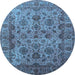 Round Machine Washable Oriental Light Blue Industrial Rug, wshurb1963lblu