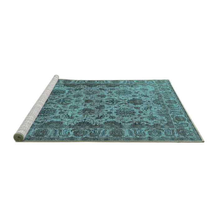 Sideview of Machine Washable Oriental Turquoise Industrial Area Rugs, wshurb1963turq