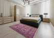 Mid-Century Modern Dark Raspberry Purple Oriental Rug in a Bedroom, urb1963