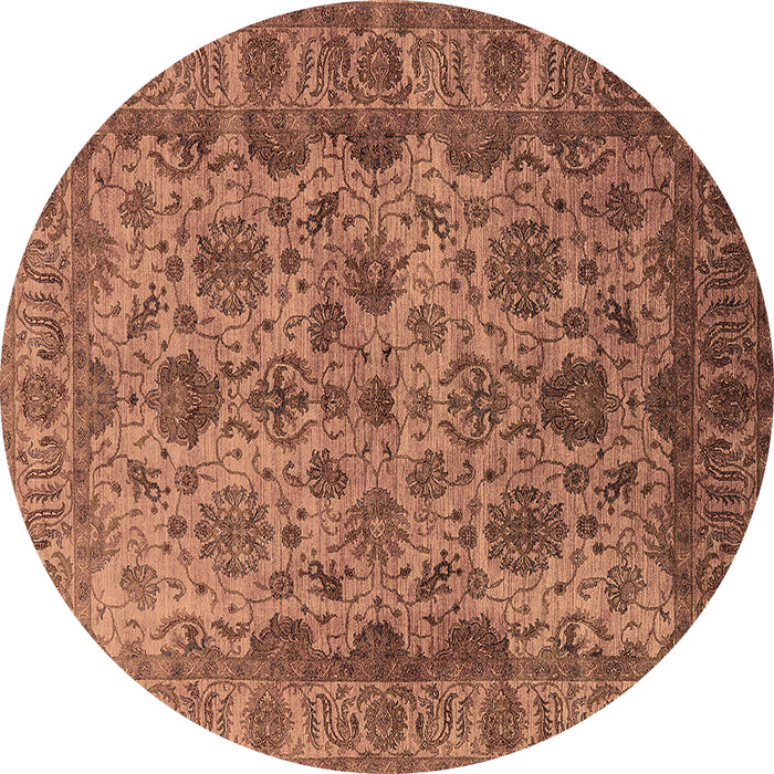 Round Machine Washable Oriental Brown Industrial Rug, wshurb1963brn