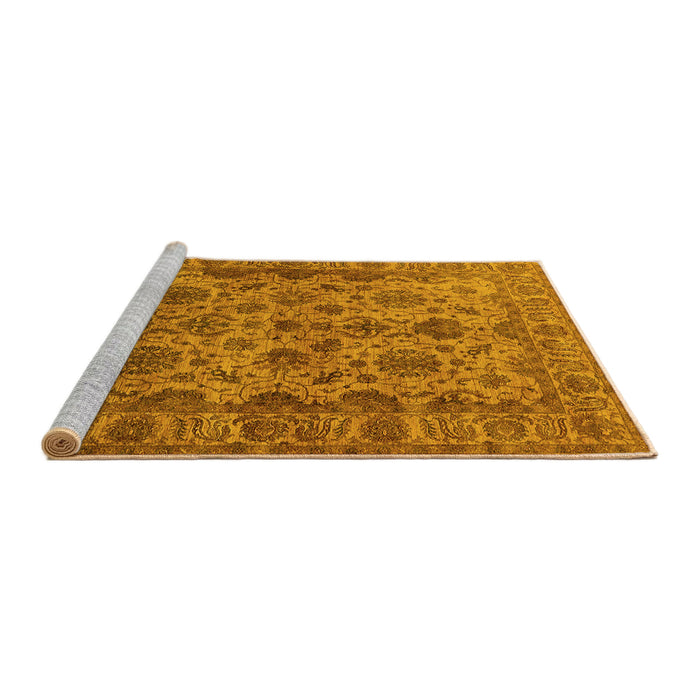 Sideview of Machine Washable Oriental Yellow Industrial Rug, wshurb1963yw