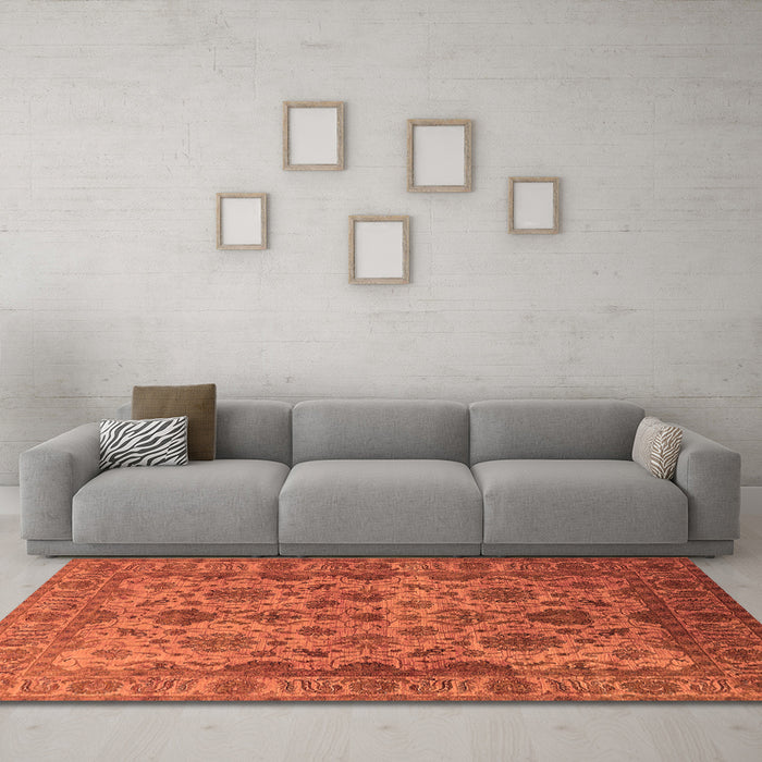 Machine Washable Oriental Orange Industrial Area Rugs in a Living Room, wshurb1963org