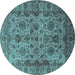 Round Machine Washable Oriental Turquoise Industrial Area Rugs, wshurb1963turq