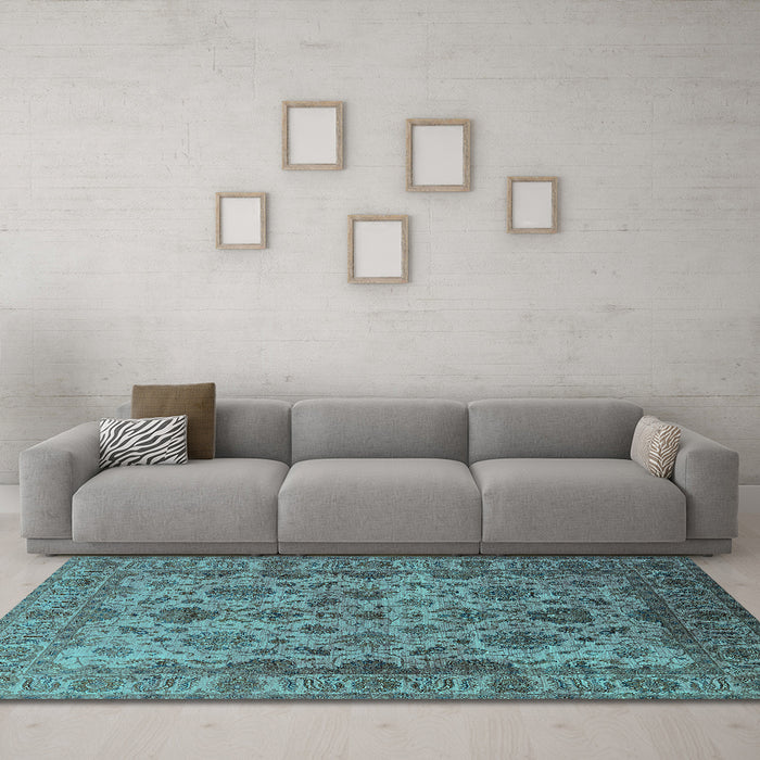 Machine Washable Oriental Turquoise Industrial Area Rugs in a Living Room,, wshurb1963turq