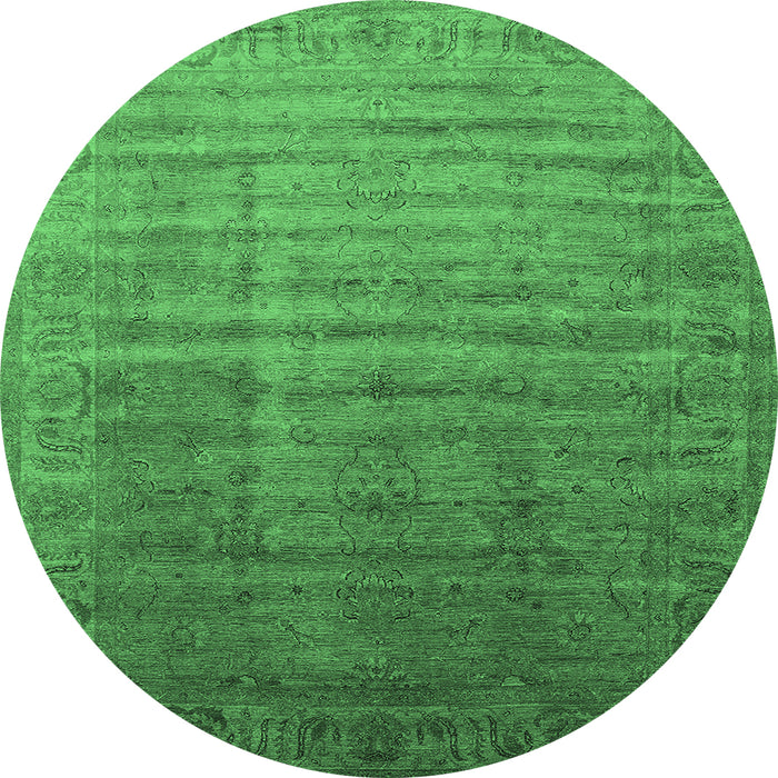 Round Machine Washable Oriental Emerald Green Industrial Area Rugs, wshurb1964emgrn