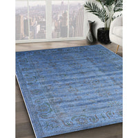 Mid-Century Modern Iceberg Blue Oriental Rug, urb1964