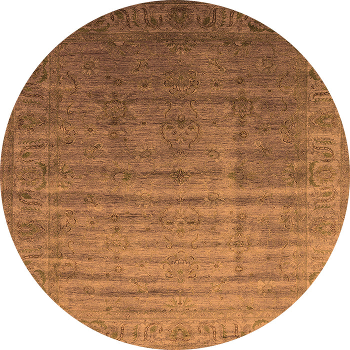 Round Machine Washable Oriental Orange Industrial Area Rugs, wshurb1964org