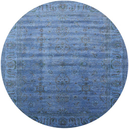 Round Mid-Century Modern Iceberg Blue Oriental Rug, urb1964