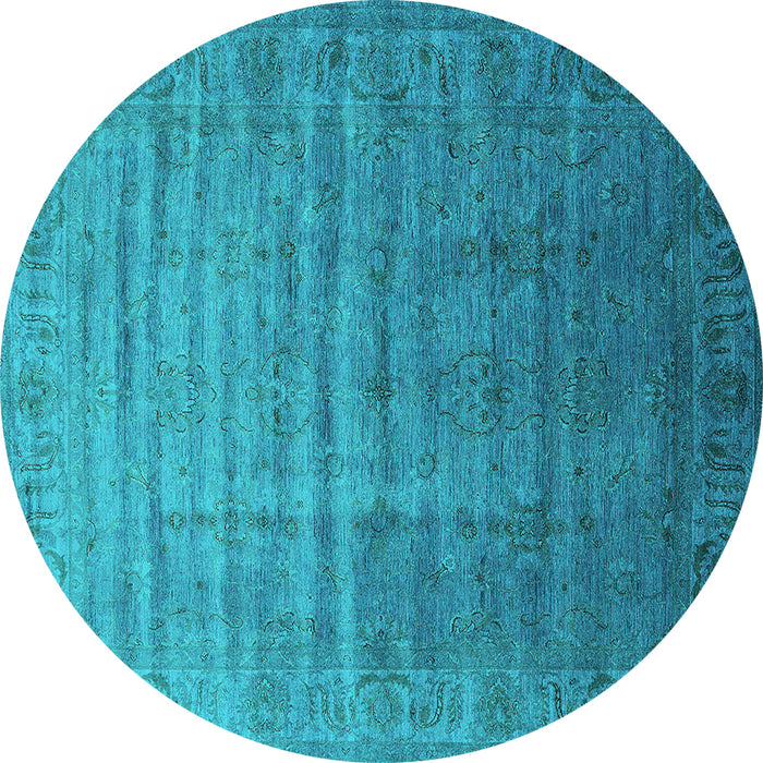 Round Machine Washable Oriental Turquoise Industrial Area Rugs, wshurb1964turq