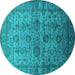 Round Machine Washable Oriental Turquoise Industrial Area Rugs, wshurb1965turq