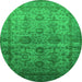 Round Machine Washable Oriental Green Industrial Area Rugs, wshurb1965grn