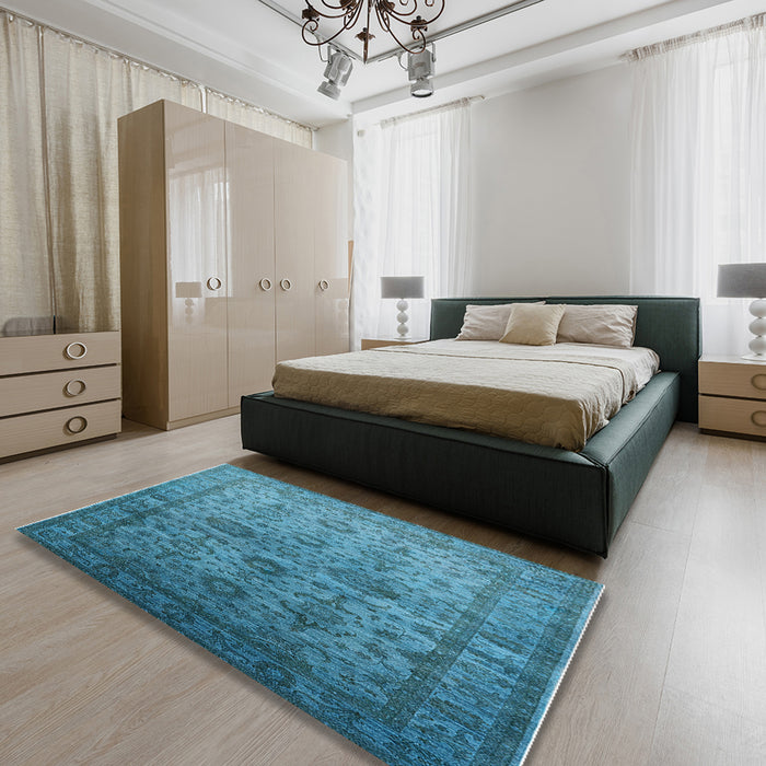 Mid-Century Modern Blue Oriental Rug in a Bedroom, urb1965
